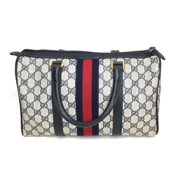 Authentic GUCCI Boston satchel bag navy grey monogram coated canvas - Picture 8 of 16